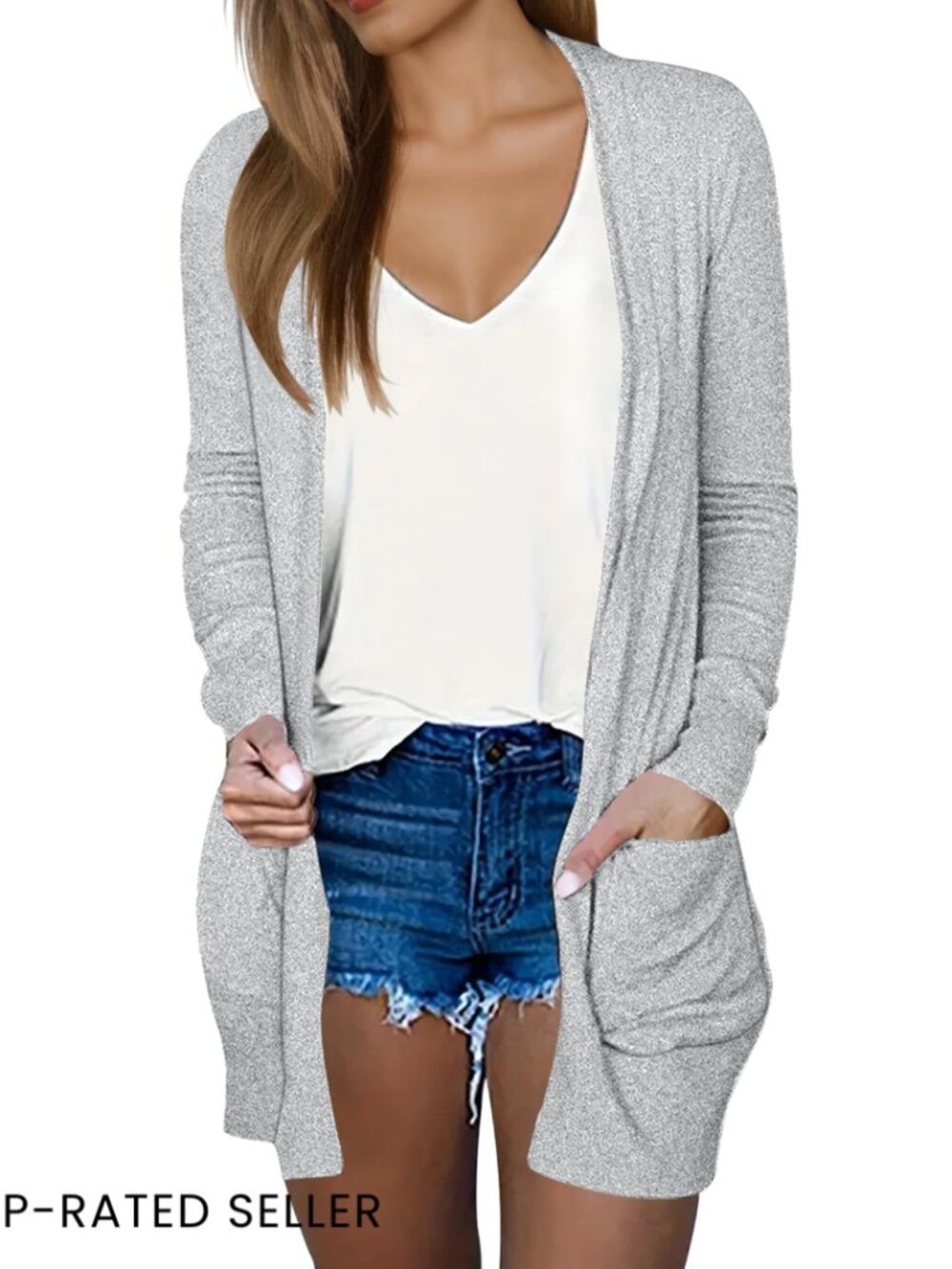 Lightweight Long Sleeve Cardigan Shawl Collar Loose Fit Pockets Casual Chic